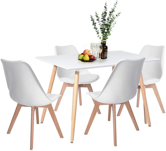 EGOONM Rechthoekige eettafelset, set van 4 Scandinavische eetkamerstoelen met houten poten en tafel voor eetkamer, keuken, restaurant.