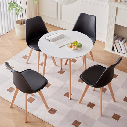 Set van 2/4/6 eetkamerstoelen uit het midden van de eeuw, modern stijl Plastic DAW Shell Lounge stoel met houten poten voor keuken, restaurant Zwart