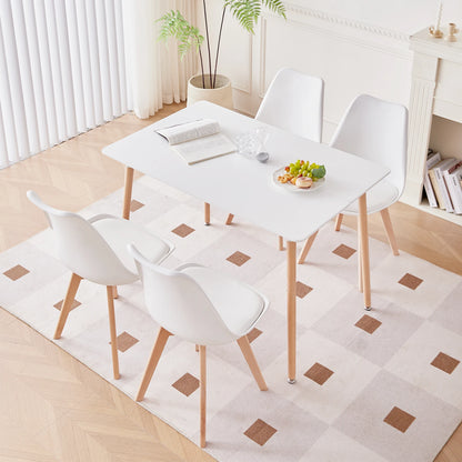 EGOONM Rechthoekige eettafelset, set van 4 Scandinavische eetkamerstoelen met houten poten en tafel voor eetkamer, keuken, restaurant.
