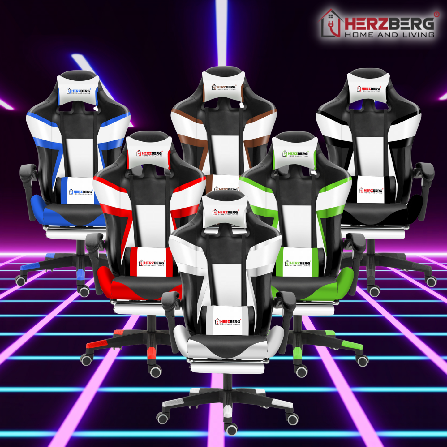 Herzberg HG-8082: driekleurige gaming- en bureaustoel met T-vormig accentzwart