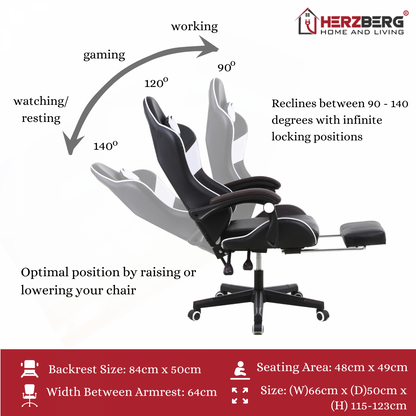 Herzberg HG-8083: Driekleurige Gaming- En Bureaustoel Met Lineair Accent Rood