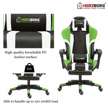 Herzberg HG-8083: Driekleurige Gaming- En Bureaustoel Met Lineair Accent Groen