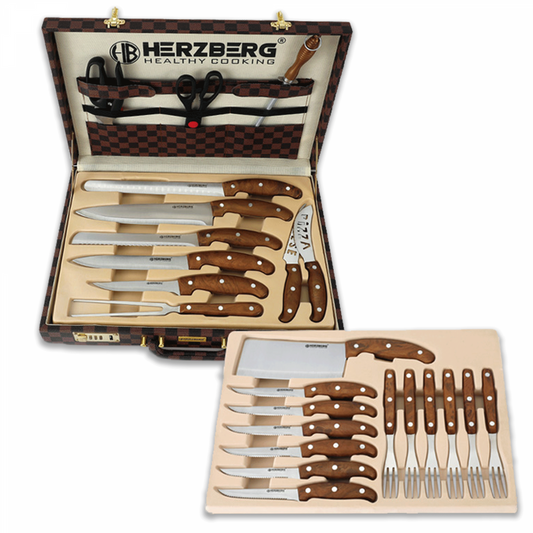 Herzberg HG-K25LB: 25-Delige messen- en bestekset met attachekoffer